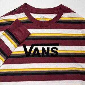 Vans Cropped Striped Long Sleeve Tee Small Y2K Skater Logo Top Grunge Streetwear